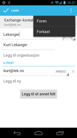 Slik ser Foren kontakter-funksjonen ut på en Android 4-mobil. Funksjonen finnes også i tidligere Android-mobiler, selv om skjermbildet ser litt annerledes ut.